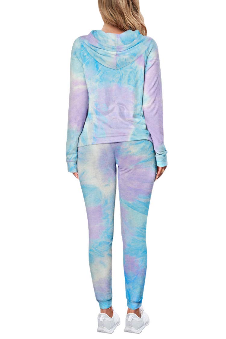Fixmatti Women Tie Dye Set Long Sleeve Hoodie and Joggers Pant 2 Piece Sport Outfits L - Image 3